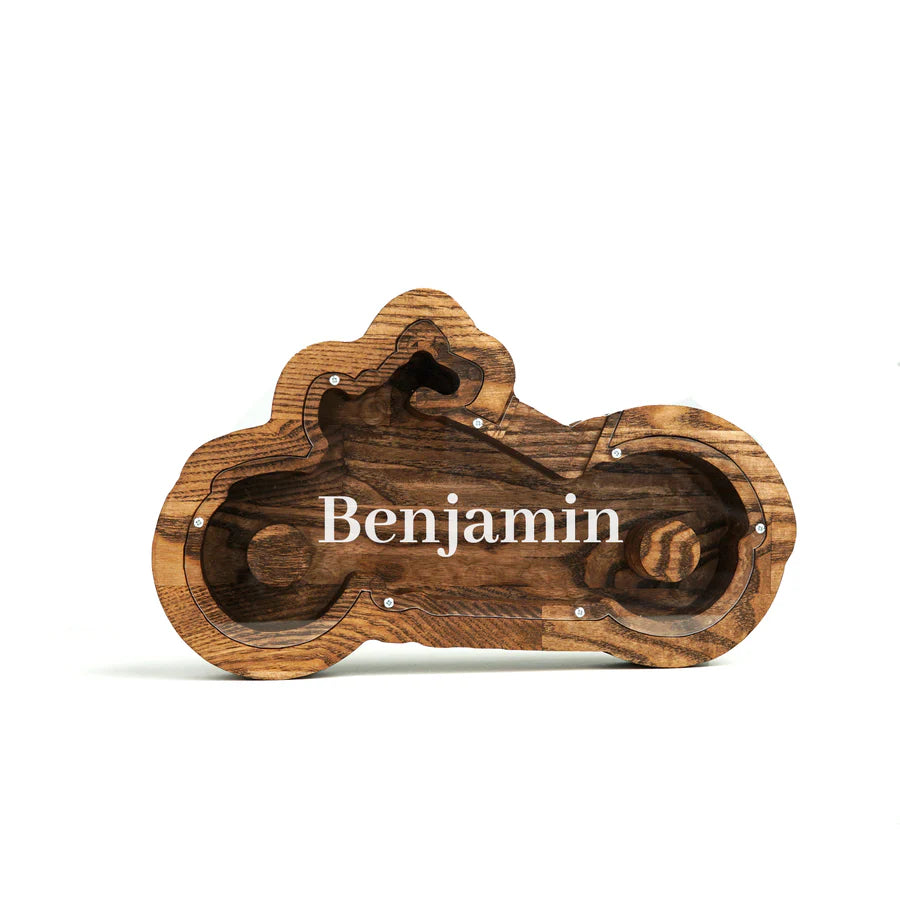 Didelė medinė taupyklė „Motociklas“ (Galimas graviravimas)