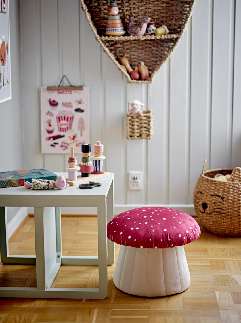 Lue pufas, raudonas su baltu raštu, poliesteris