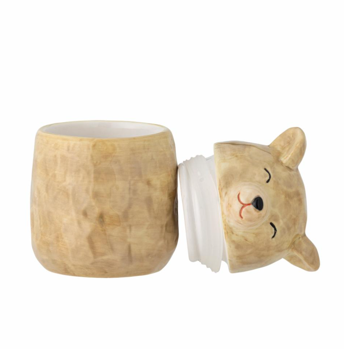 Puk indelis su dangčiu, rudos spalvos, keramika