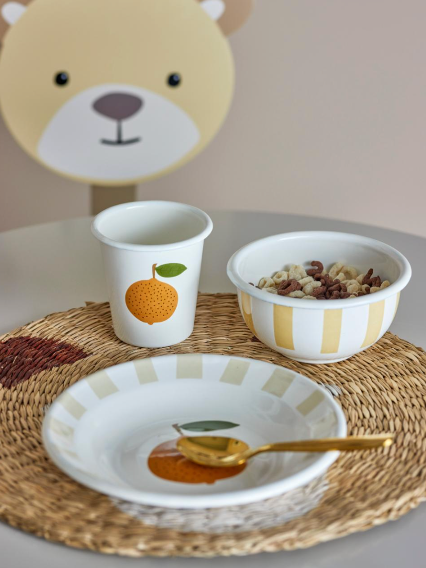 Agnes stalo indų rinkinys, su apelsinų ir juostų motyvu