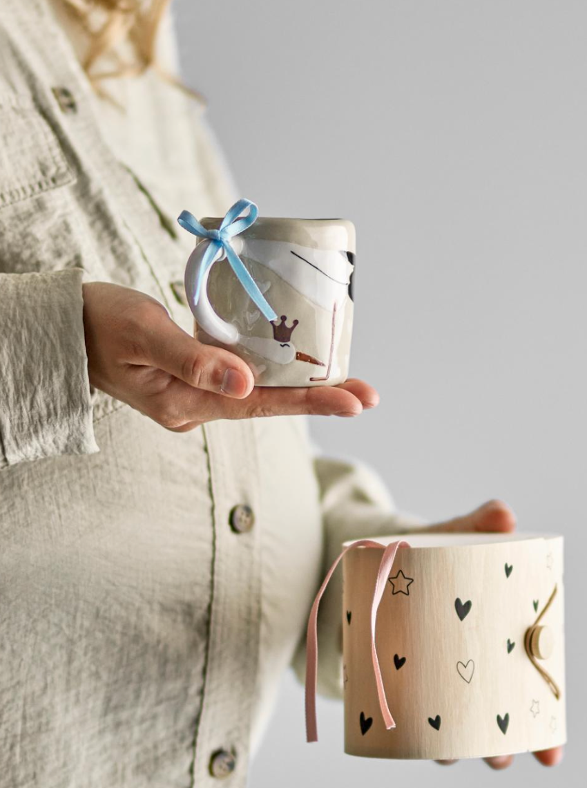 Bambino puodelis, su gandro motyvu, keramikos