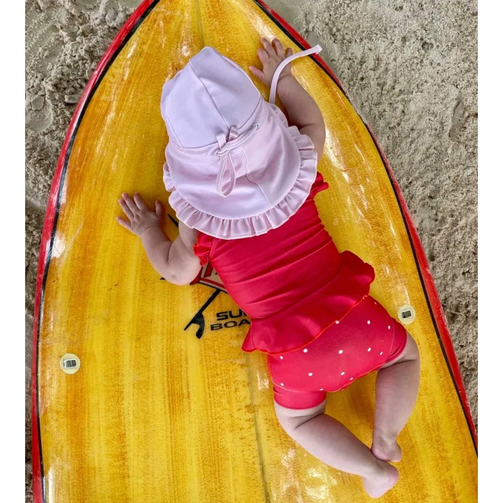 Rausva maudymosi kepurė nuo saulės UPF 50+ (0-2 m.) - 6-12 mėn.