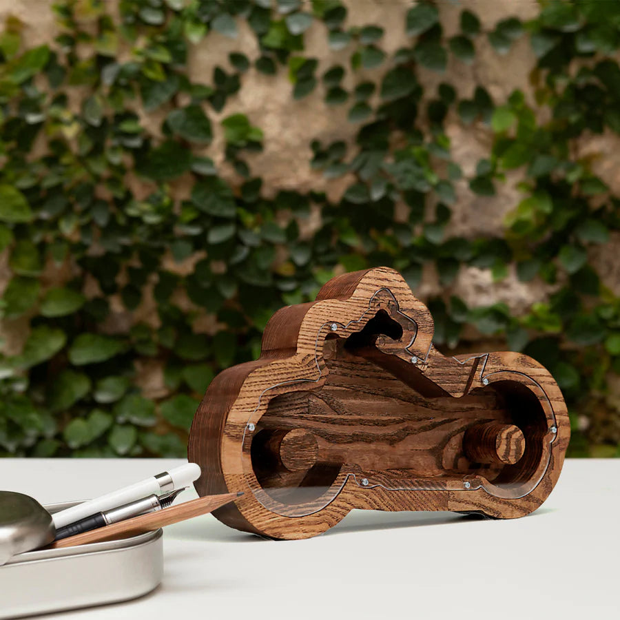 Didelė medinė taupyklė „Motociklas“ (Galimas graviravimas)