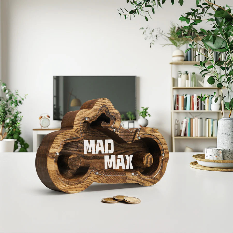 Didelė medinė taupyklė „Motociklas“ (Galimas graviravimas)