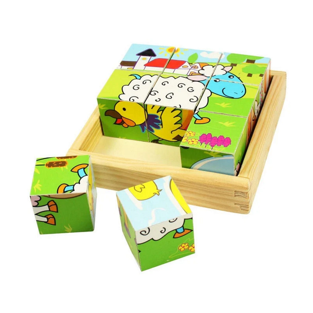 Bigjigs medinės kaladėlės-dėlionė Ūkis (9 el.)