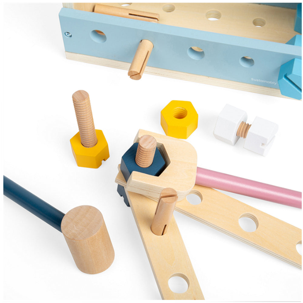 Bigjigs medinis meistro lagaminas-stalas (23 el.)