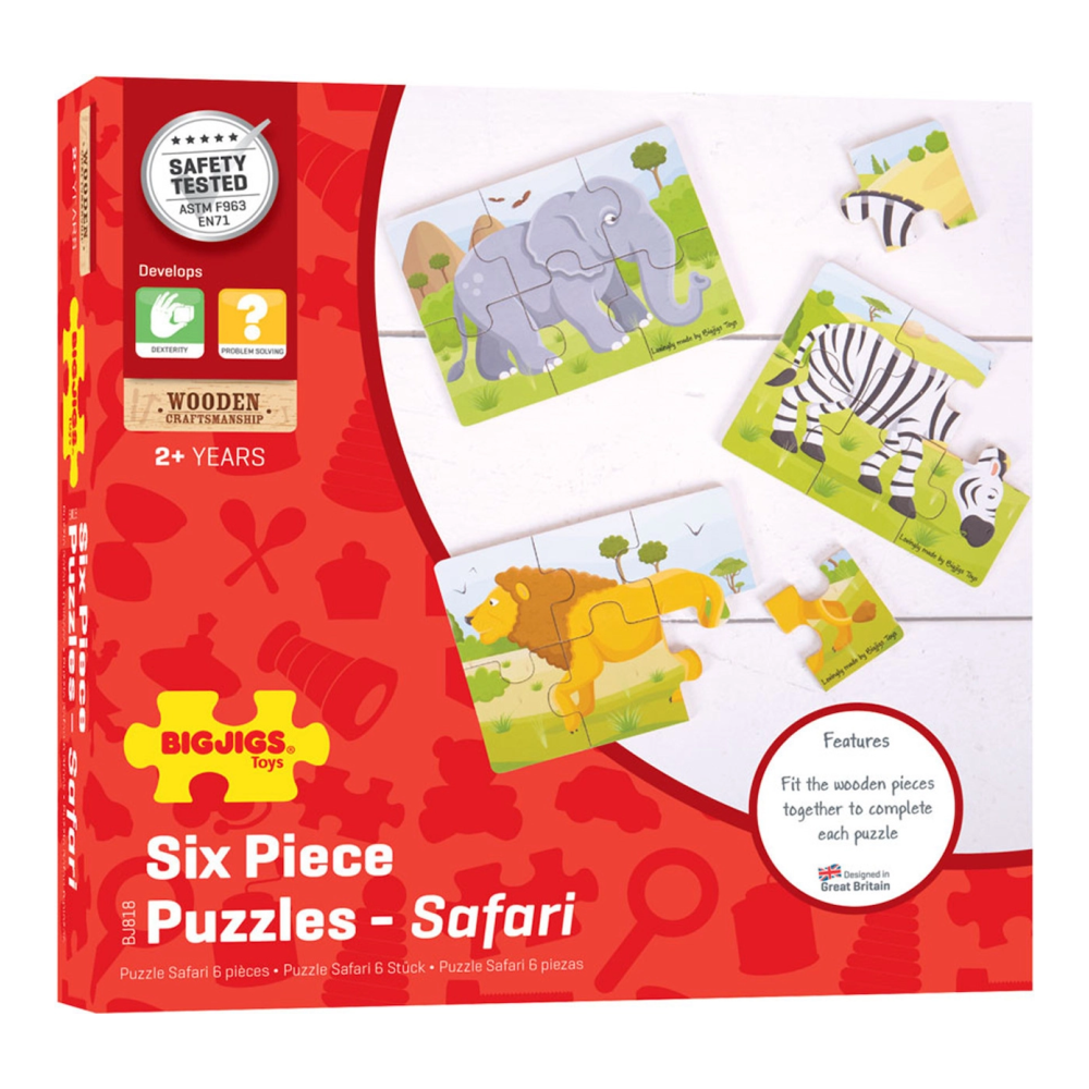 Bigjigs medinių dėlionių rinkinys Safari gyvūnai (3x6 el.)
