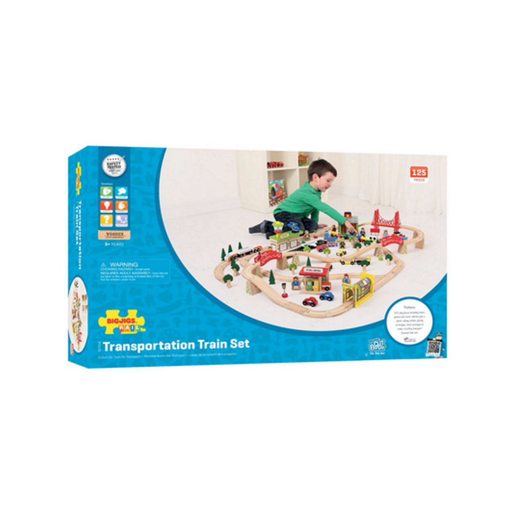 Bigjigs traukinukų trasa su oro uostu (122 el.)