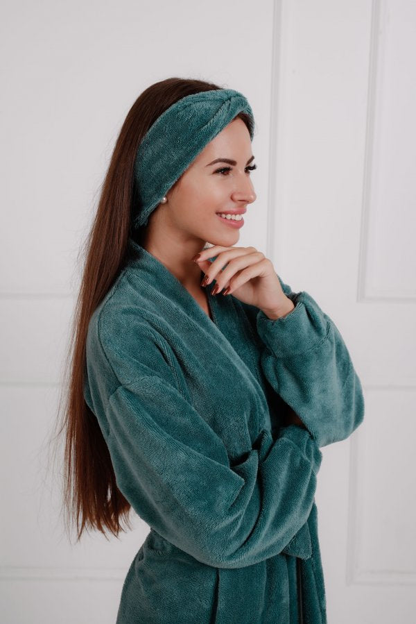 Minkštas žalias chalatas iš bambuko frotės