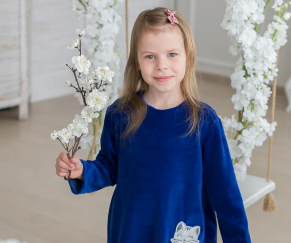 Veliūrinė suknelė su katytės aplikacija (Įvairių spalvų)