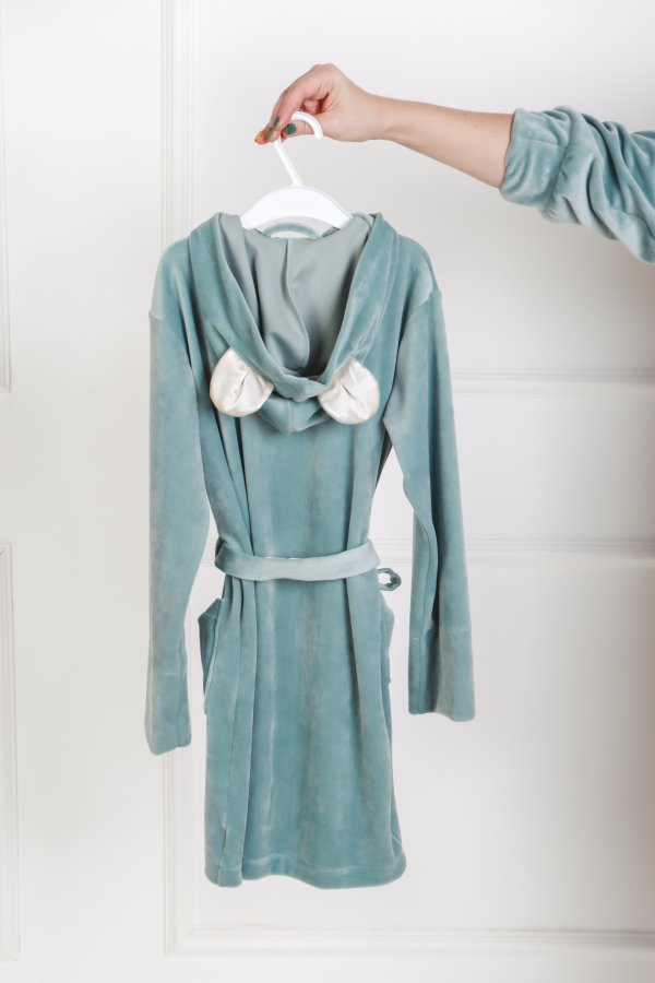 Vaikiškas žalsvas veliūrinis chalatas su užtrauktuku