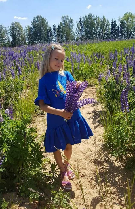 Lininė suknelė "Spalvotas vienaragis" (Įvairių spalvų)